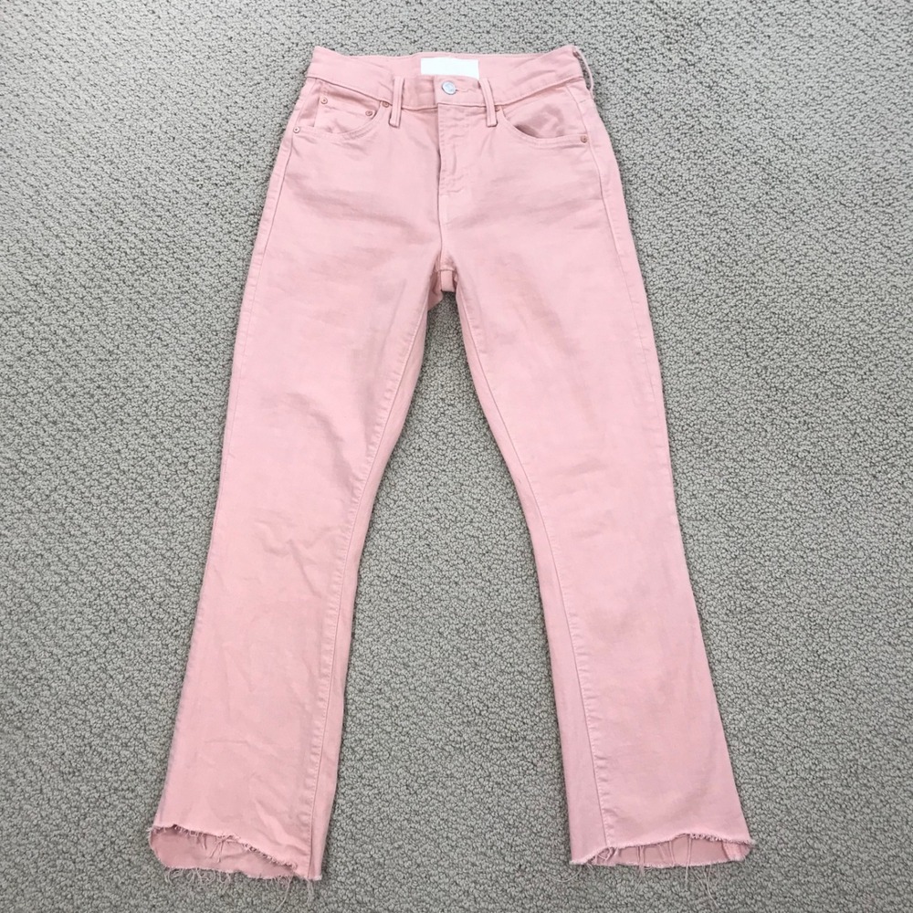 Mother Superior The Insider Hover Pink High Rise Flare Jeans Raw Hem Size 24